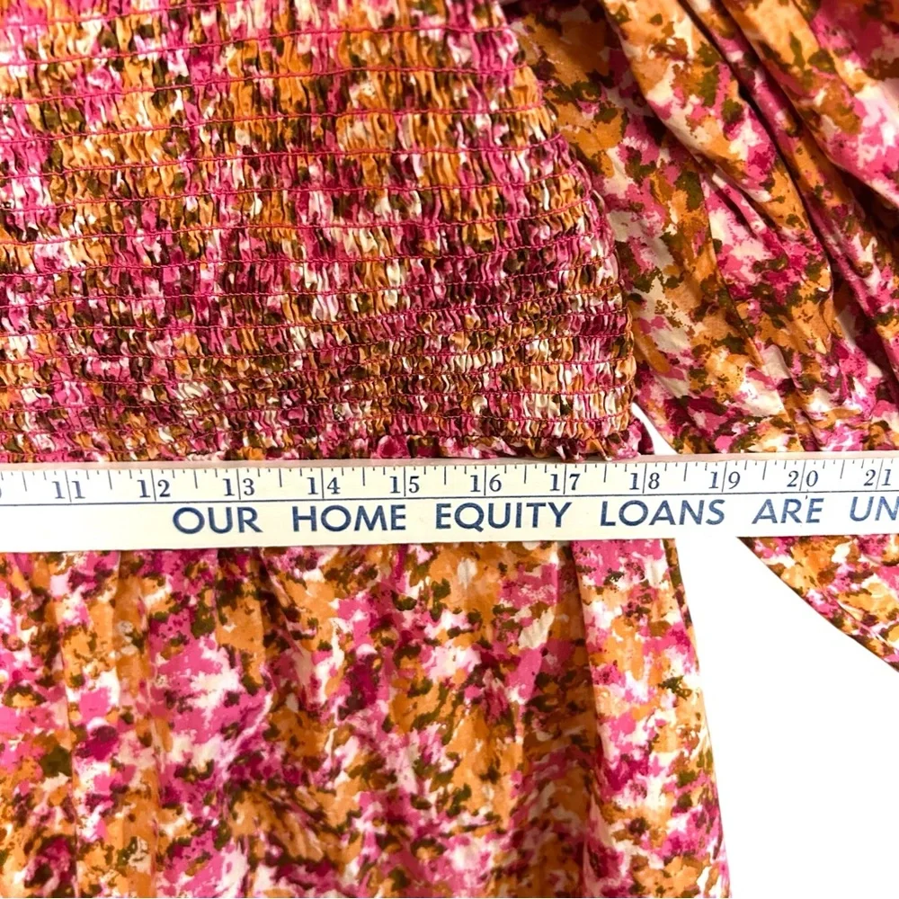 J.Crew 2X Smocked puff-sleeve midi dress faded floral cottage core preppy fem - Picture 9 of 17